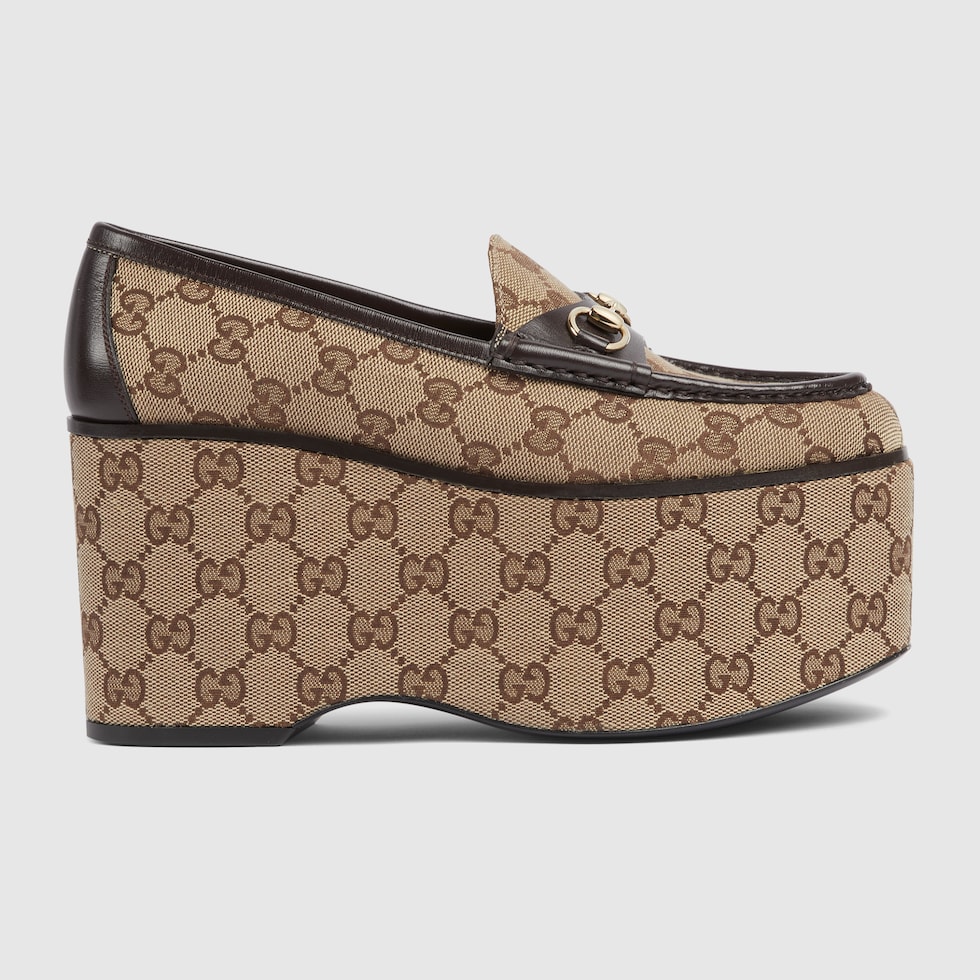 GUCCI Women s Horsebit Platform Loafer Beige GG Canvas