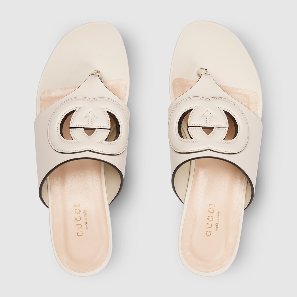 Women's Interlocking G cut-out sandal in white leather | GUCCI® US