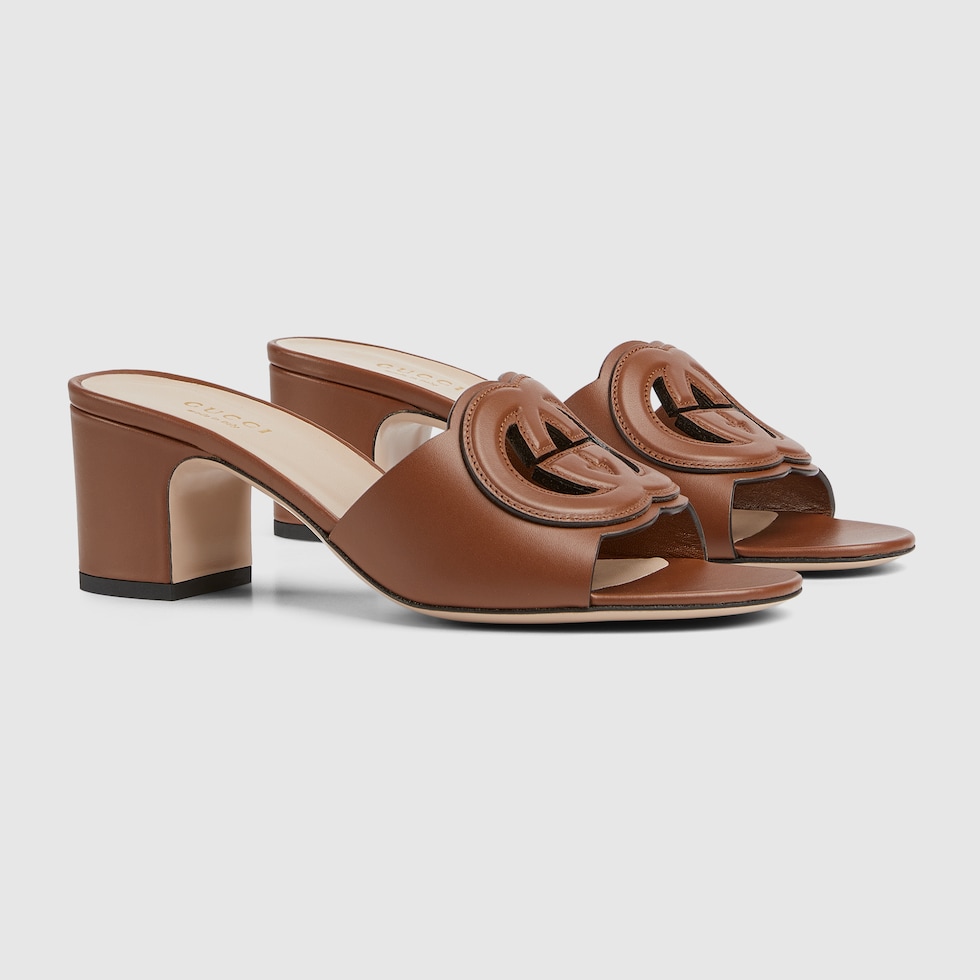 Women s Interlocking G slide sandal in brown leather GUCCI AE