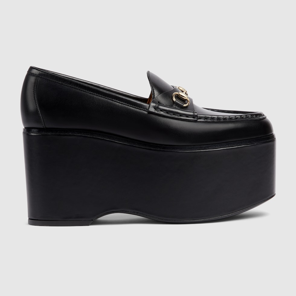 Women s Gucci Horsebit platform loafer in black leather GUCCI US