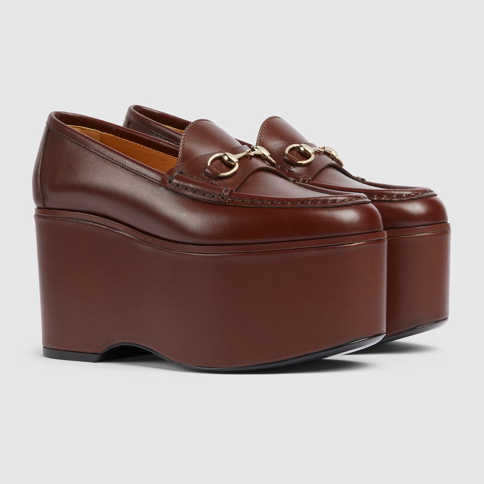 Leather platform loafer with horsebit shop