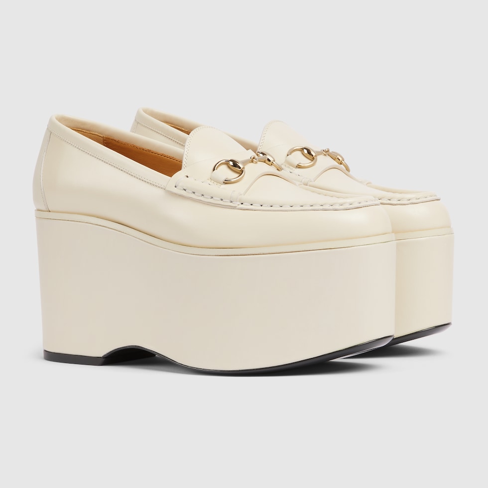 Women s Gucci Horsebit platform loafer in white leather GUCCI SG
