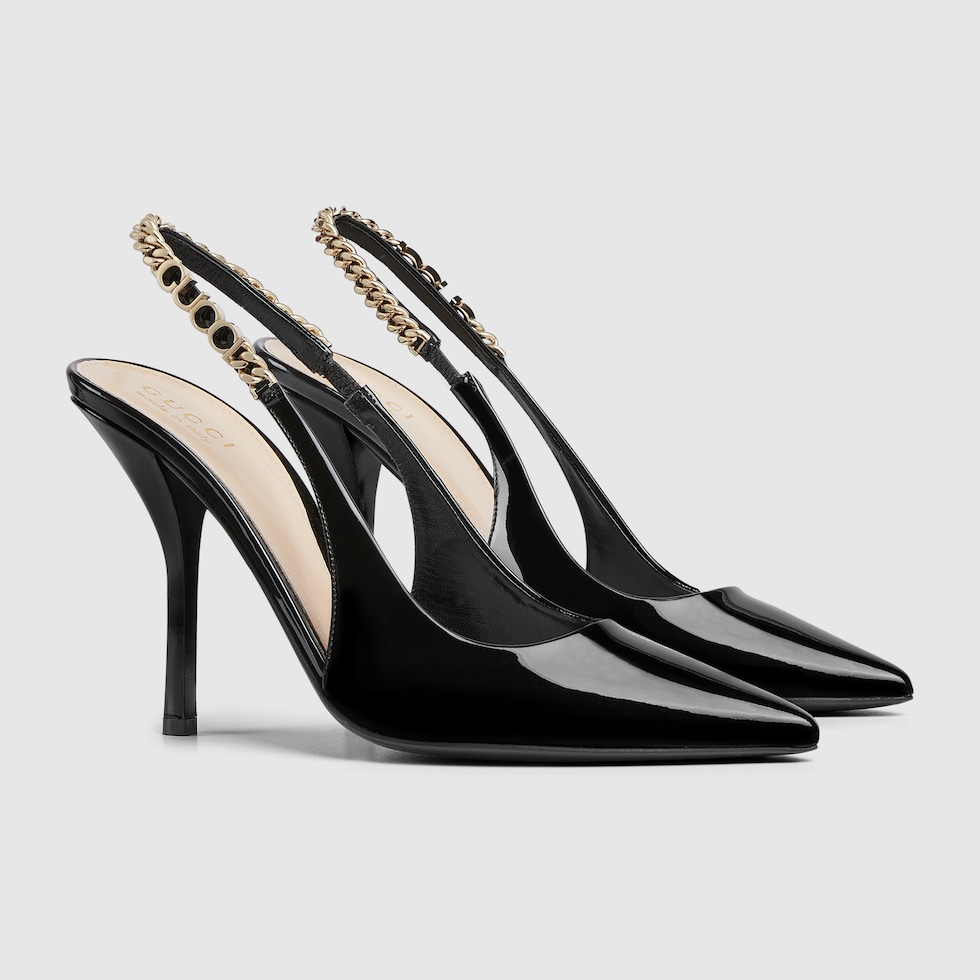 Black patent leather slingback shoes best sale