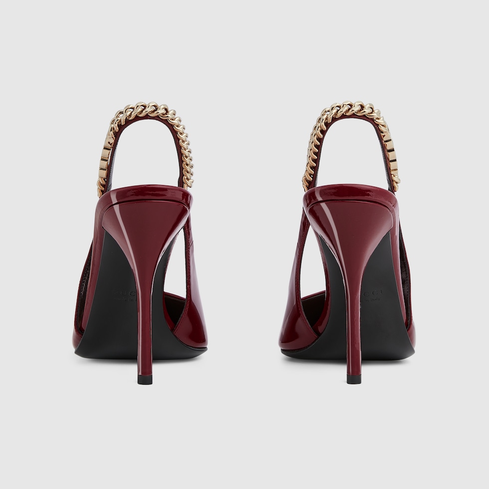 Escarpins a bride arriere Gucci Signoria en Cuir verni Rosso Ancora GUCCI FR