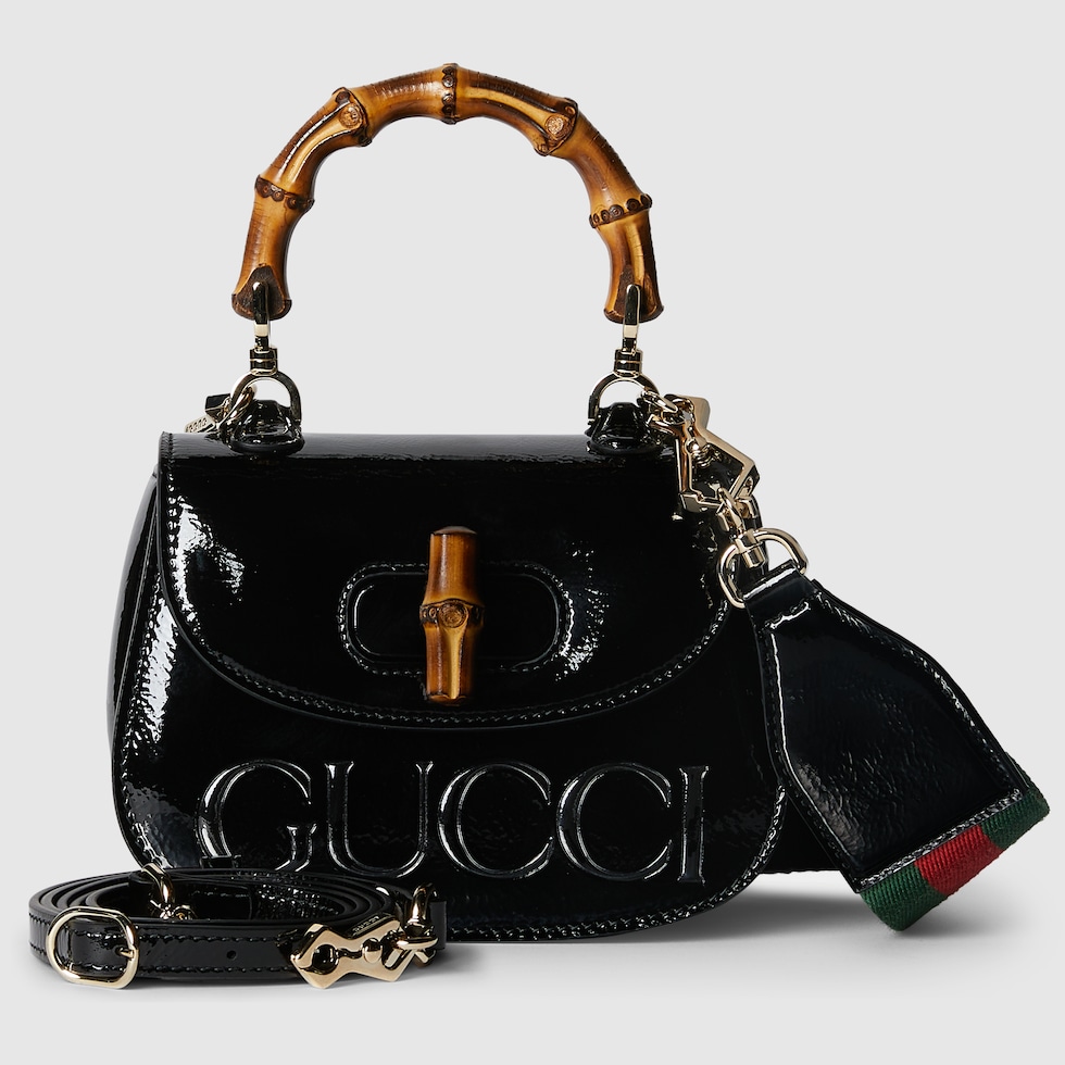 Gucci Bamboo 1947 Mini Henkeltasche in schwarzes Lackleder GUCCI DE