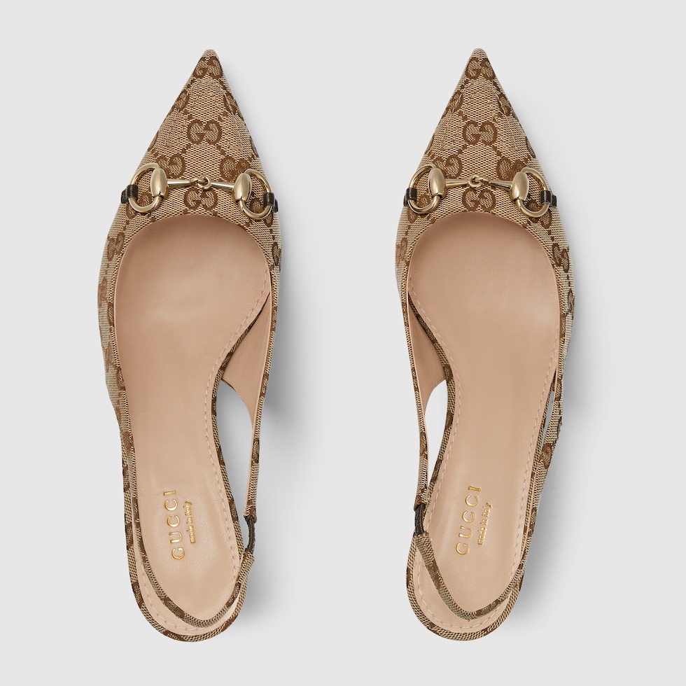 パンプス Gucci Gucci Slingback Women's slingback pump with Horsebit in beige and ebony