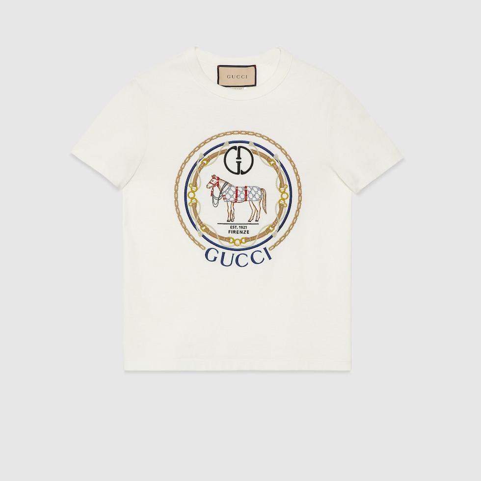 Cotton jersey T-shirt with Interlocking G in off white | GUCCI® US