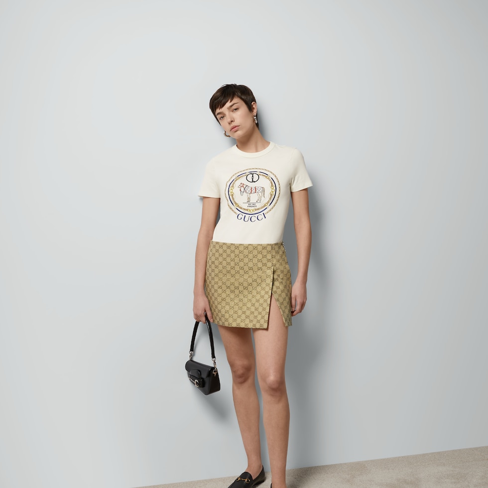 Cotton jersey T-shirt with Interlocking G in off white | GUCCI® US