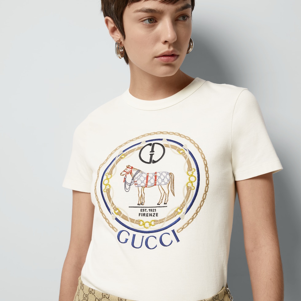 Cotton jersey T-shirt with Interlocking G in off white | GUCCI® US