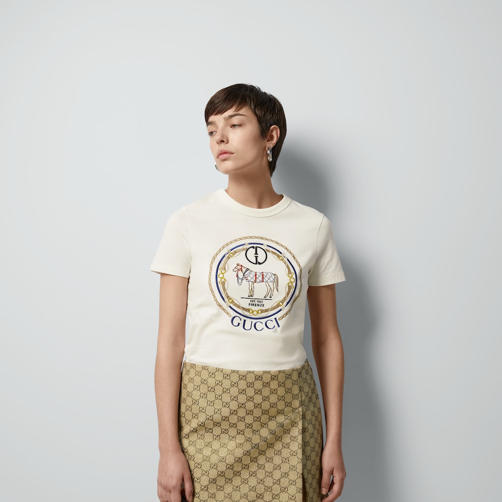 Cotton jersey T-shirt with Interlocking G in off white | GUCCI® US