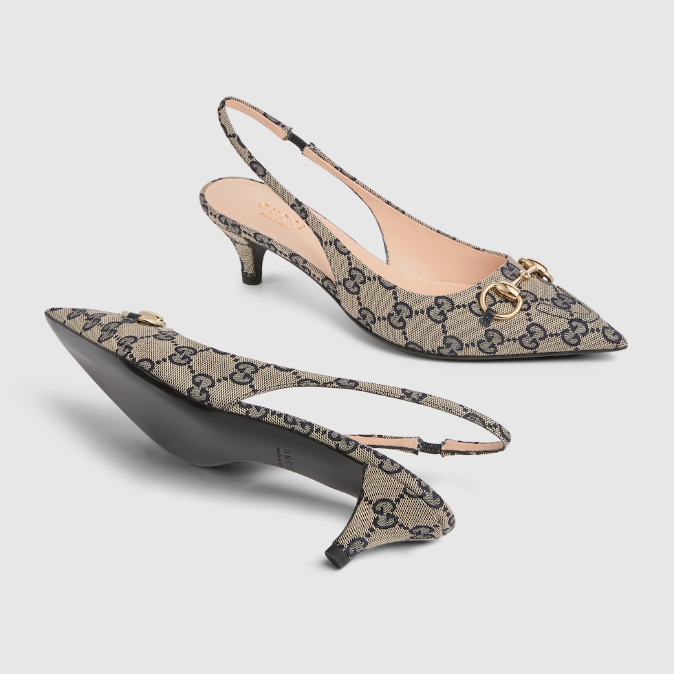 Escarpins d tail Mors bride pour femme en toile beige et bleu
