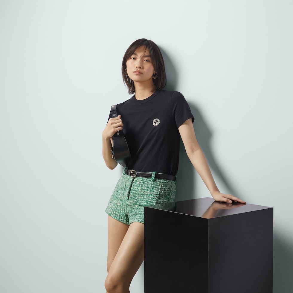 Cotton jersey T-shirt with Interlocking G in black | GUCCI® US