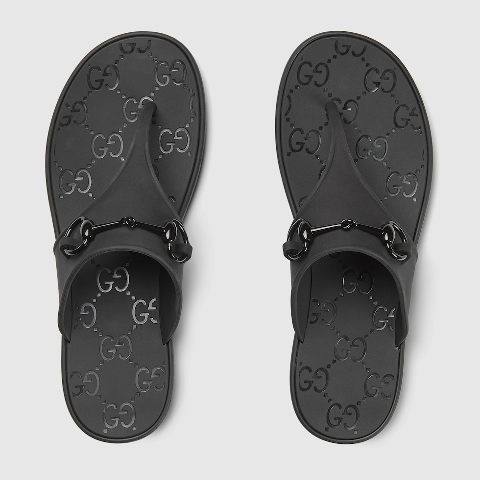Sandales tongs pour femme avec Mors en caoutchouc noir GUCCI Canada