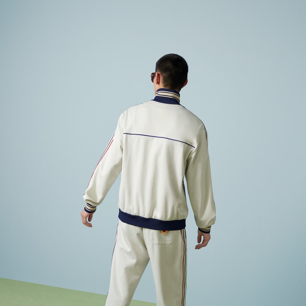 Technical jersey zip jacket with patch in off white | GUCCI® US