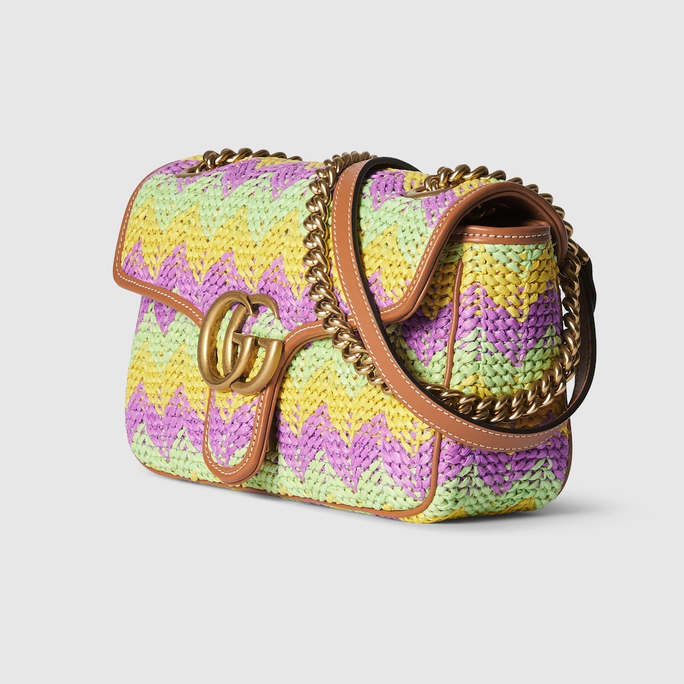 GG Marmont small shoulder bag in multicolour straw effect raffia GUCCI AE