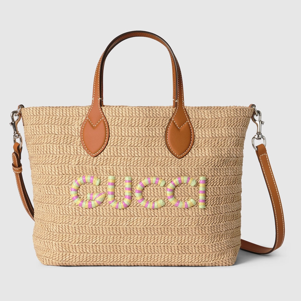 GUCCI パッチ スモール トートバッグナチュラル ストロー 