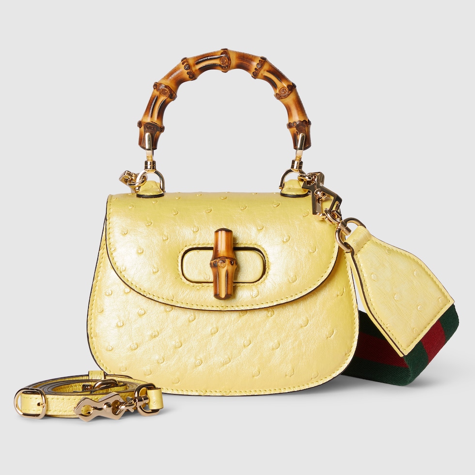 Gucci Bamboo 1947 ostrich mini bag in pastel yellow | GUCCI® US
