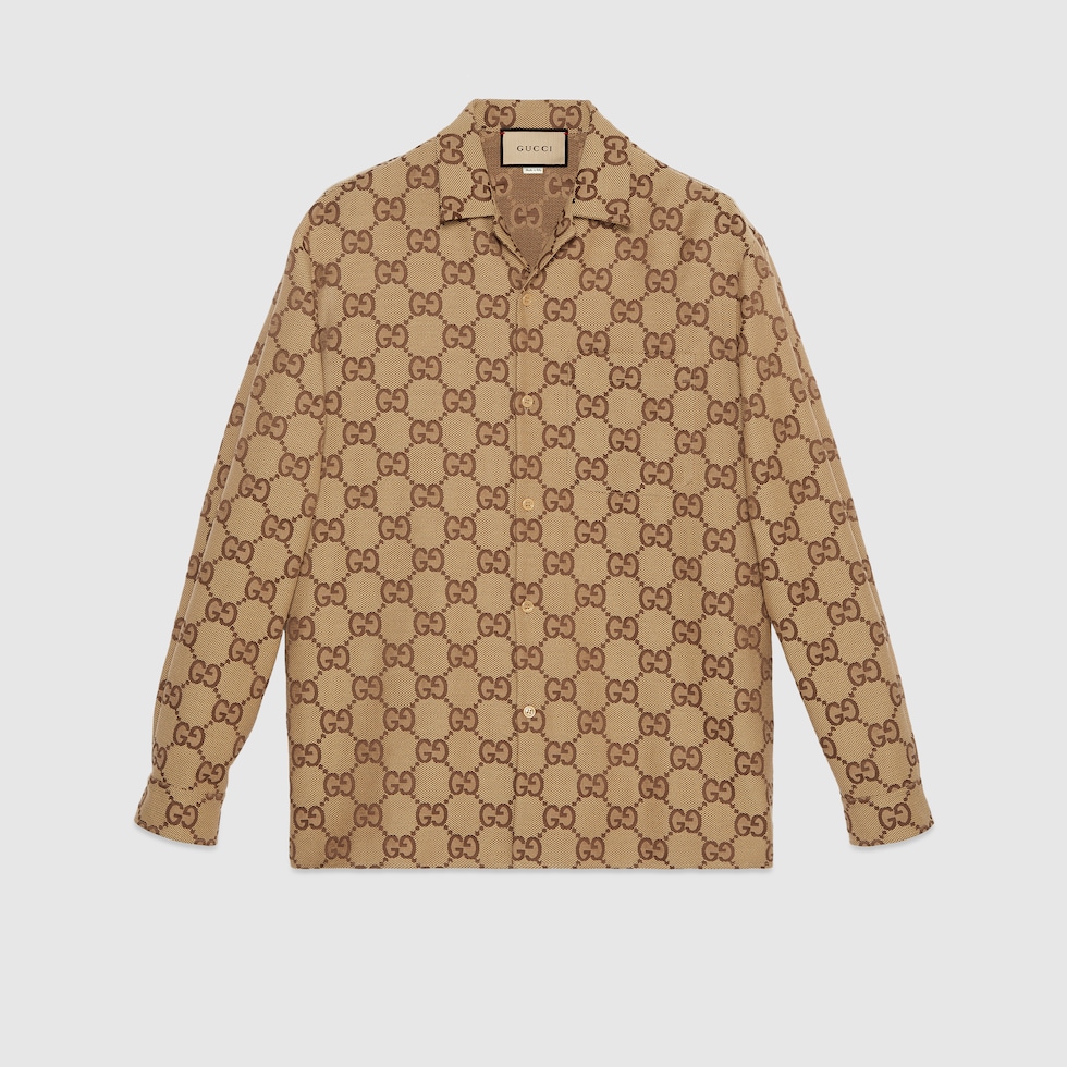 【美品】GUCCI GGパターン ポロシャツ ブラウン GUCCI Maxi Gg Silk And Cotton Polo Shirt - Brown