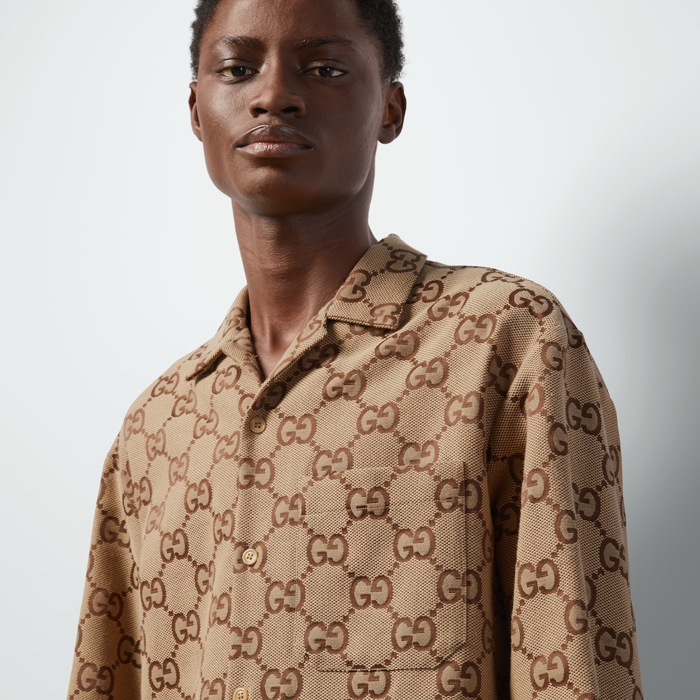 Maxi GG canvas shirt in camel and brown | GUCCI® US