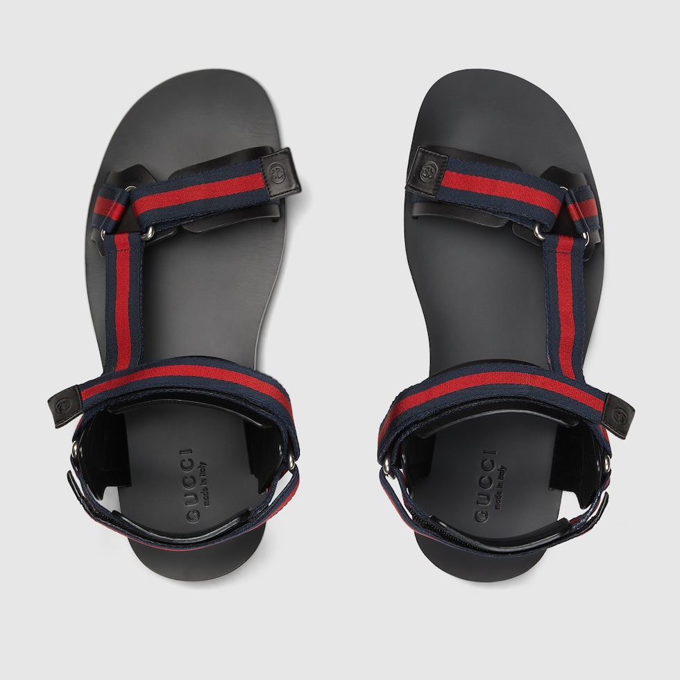 美品★GUCCI★レザー 変形ヒール パックストラップサンダル(35C) GUCCIシマ柄ブラックレザーサンダル