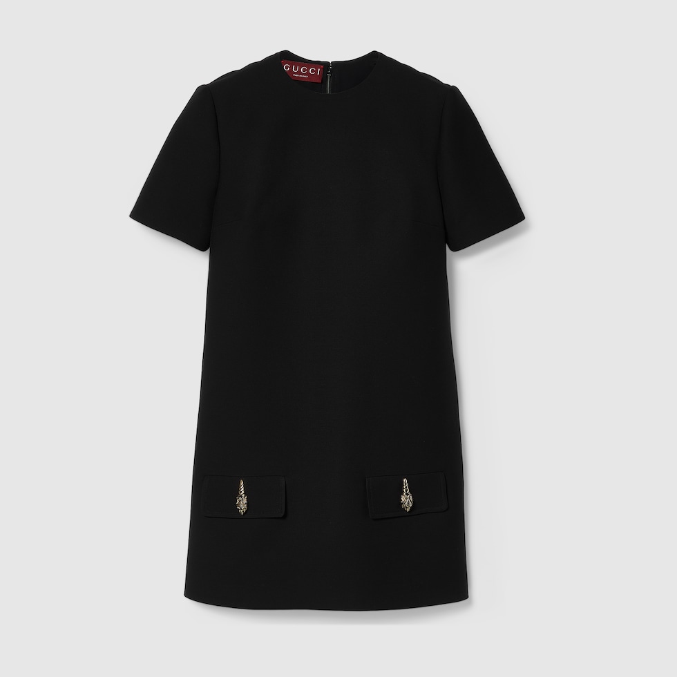 Cady crêpe wool silk dress in black | GUCCI® US