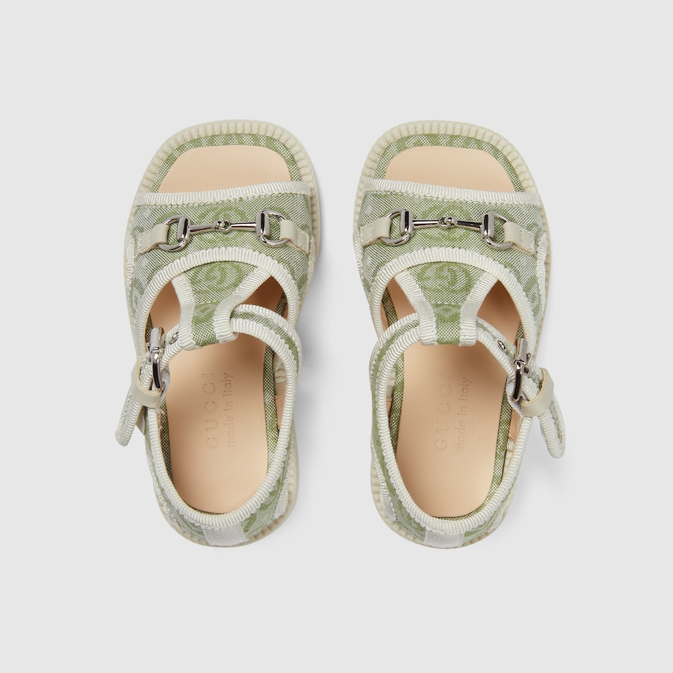 Toddler Horsebit sandal in light green Double G cotton GUCCI Canada