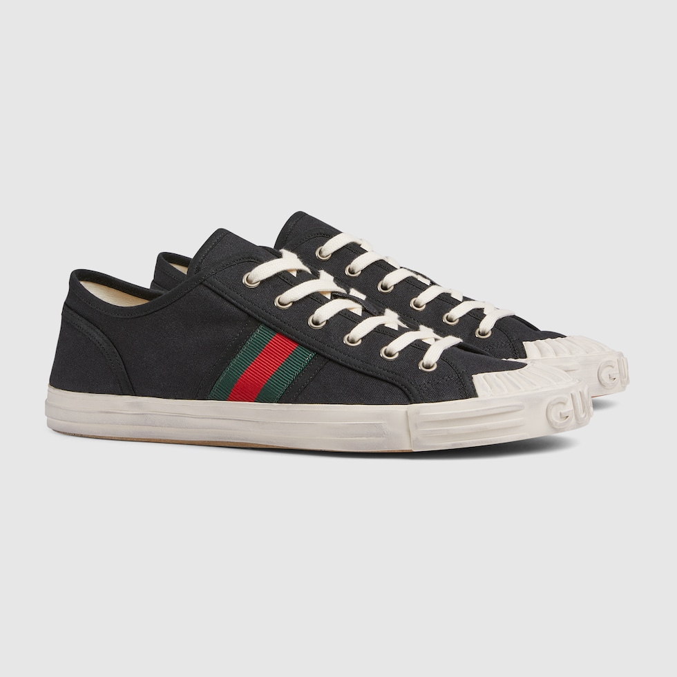 Sneaker uomo con nastro Web in cotone nero GUCCI Italia