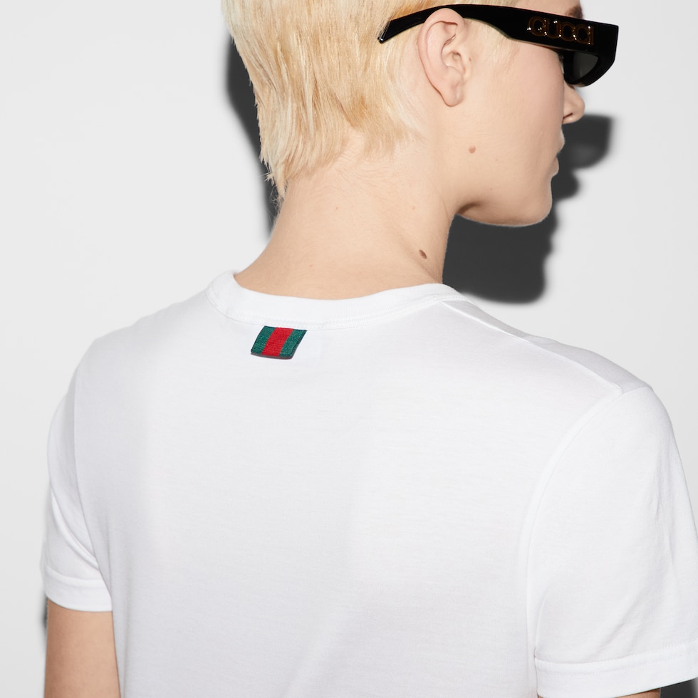 Light cotton jersey T-shirt in white | GUCCI® US