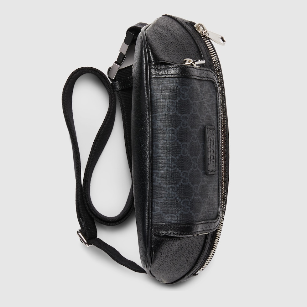 GG Supreme medium belt bag in black leather | GUCCI® US