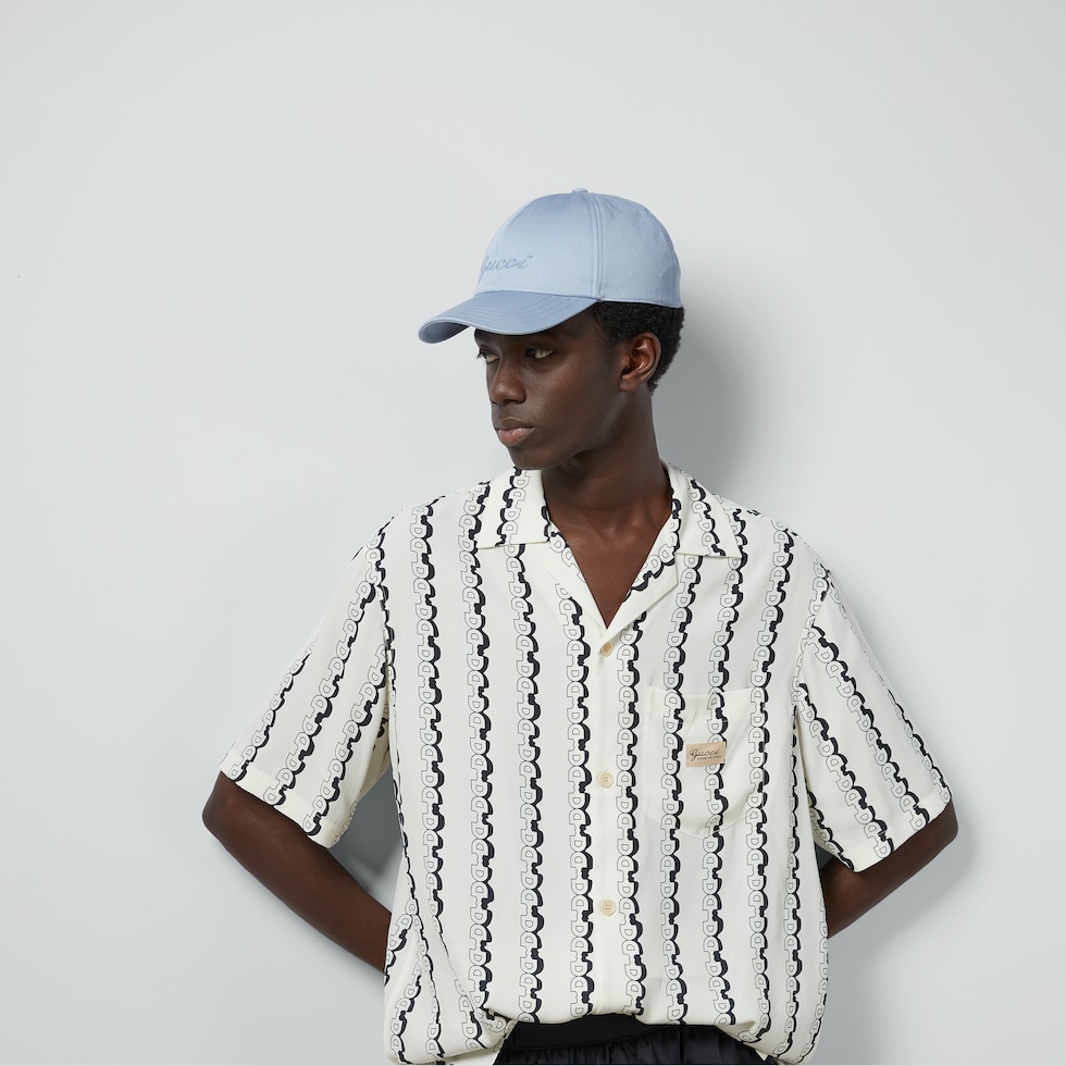 Cotton baseball hat with embroidery in light blue | GUCCI® US