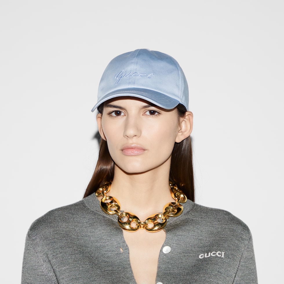 Cotton baseball hat with embroidery in light blue | GUCCI® US