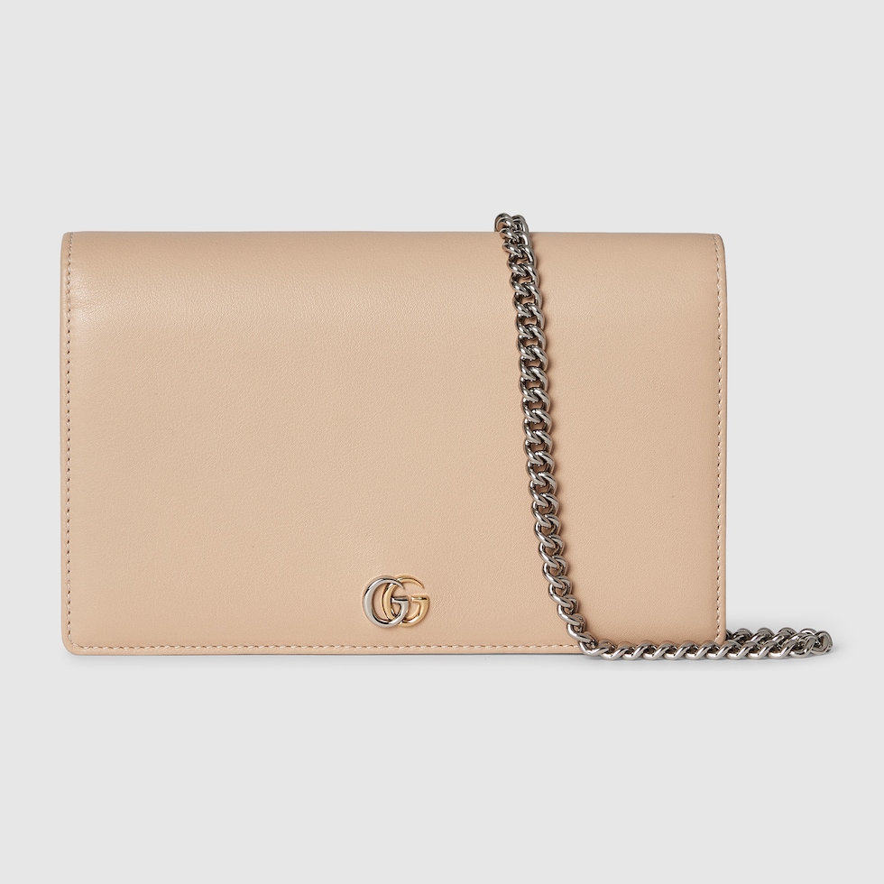 GUCCI GG Marmont Chain Wallet Neutral Leather