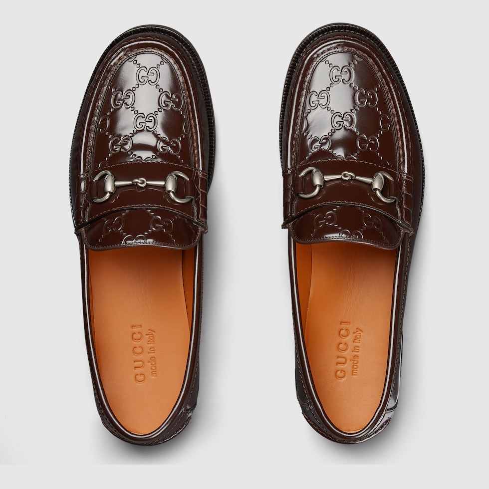 Men's loafer with Horsebit in brown GG leather | GUCCI® SG