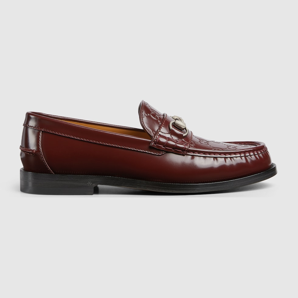 Men s loafer with Horsebit in burgundy GG leather GUCCI Canada