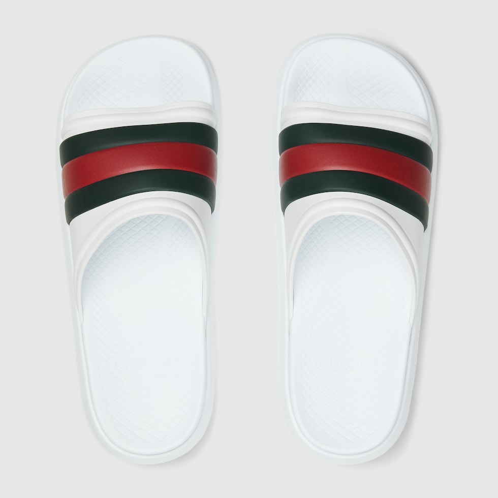 White Gucci Web Slide Sandals GUCCI US