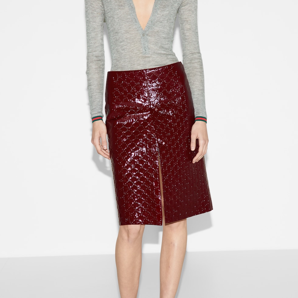 GG embossed mid-length skirt in Gucci Rosso Ancora | GUCCI® US