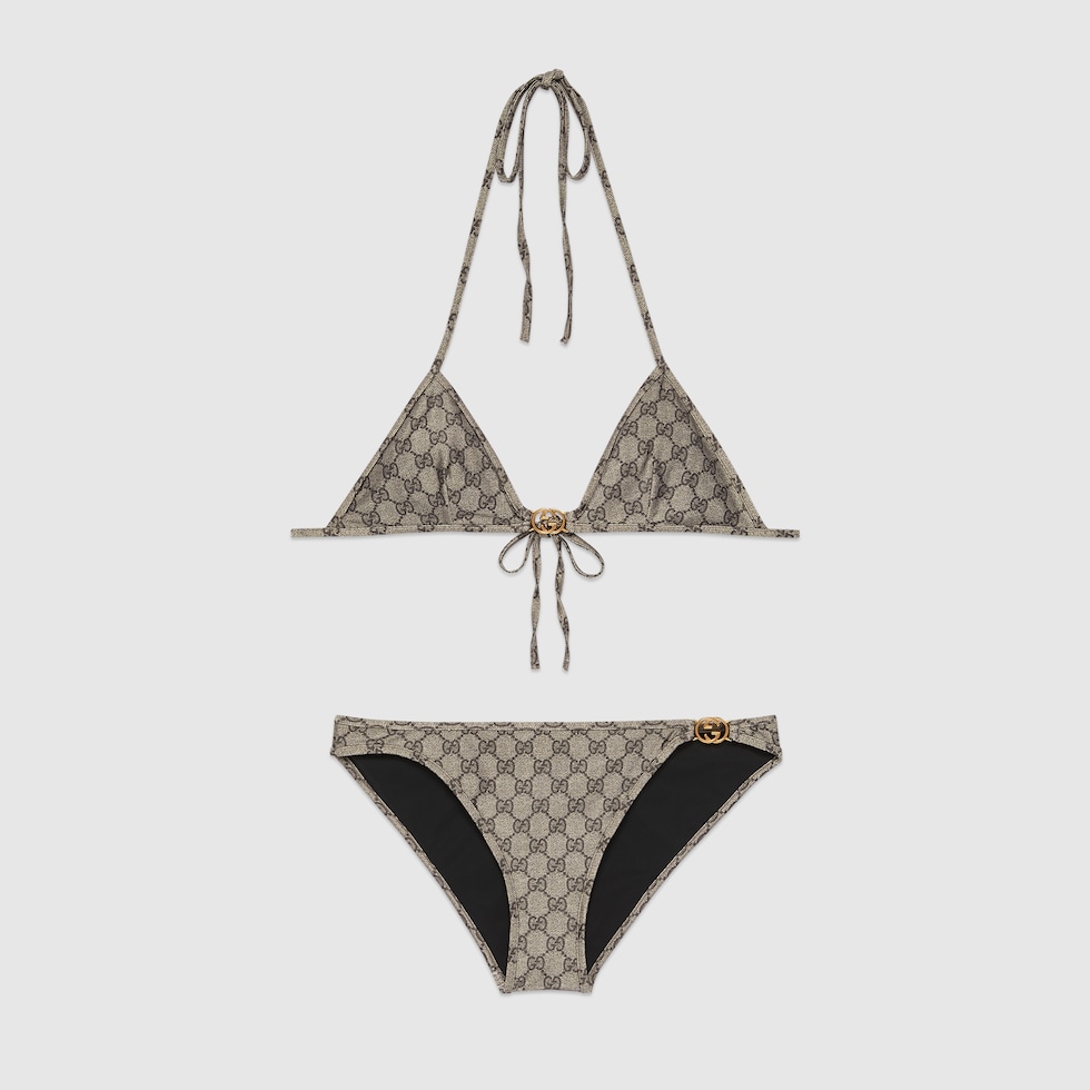 GUCCI★GGストレッチジャージービキニ GG stretch jersey bikini in beige and ebony | GUCCI® US