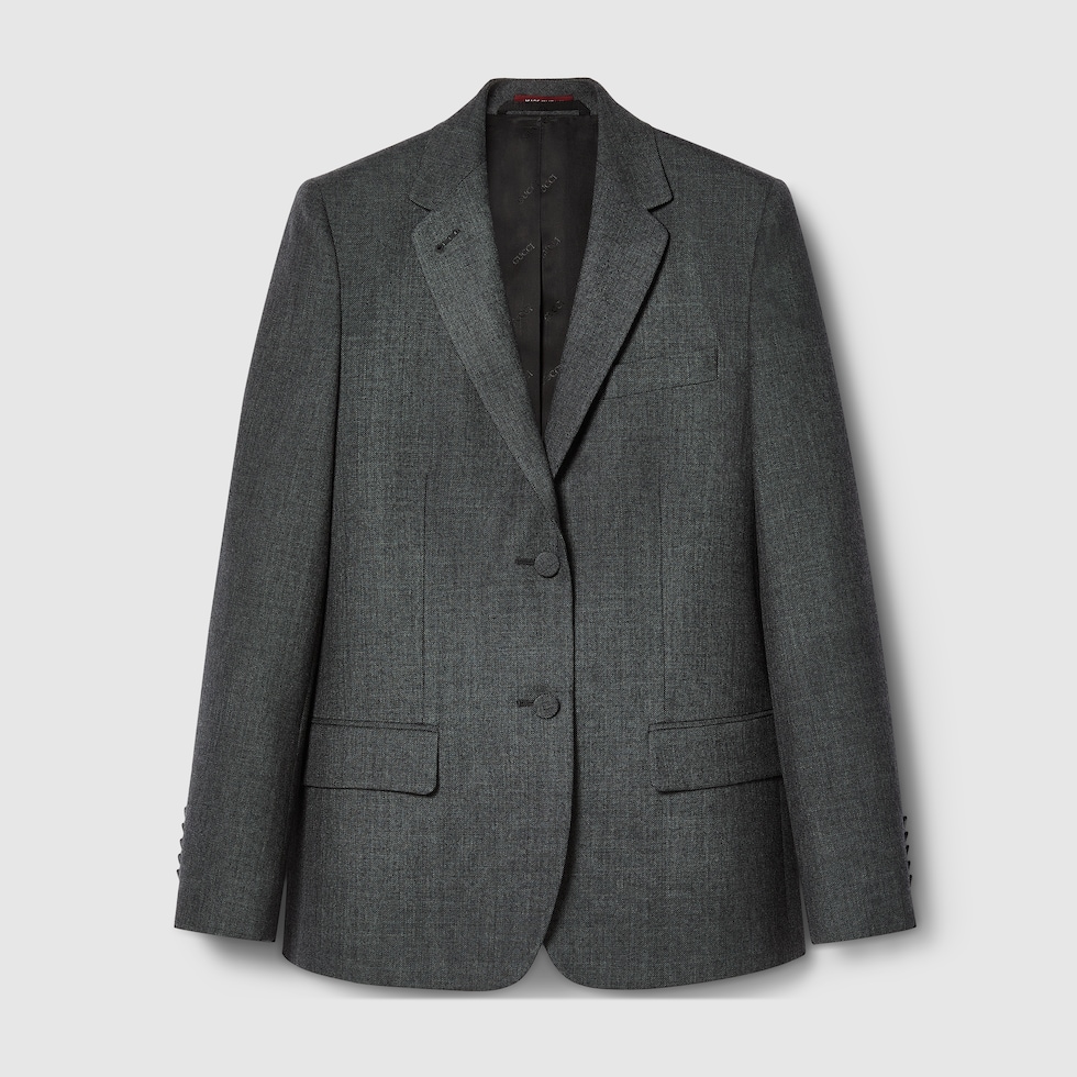 Single breasted wool grisaille jacket in grey | GUCCI® LU