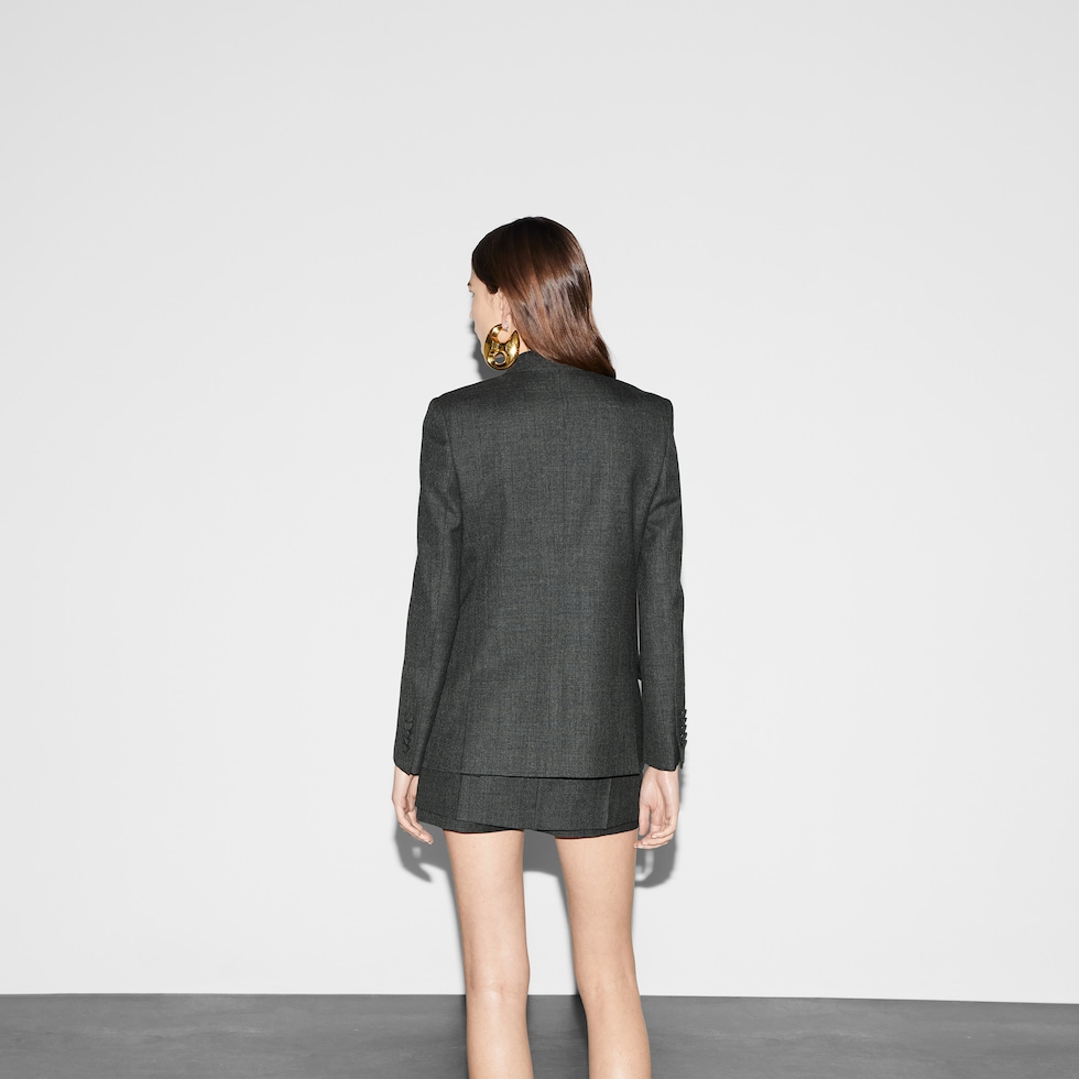 Single breasted wool grisaille jacket in grey | GUCCI® NZ