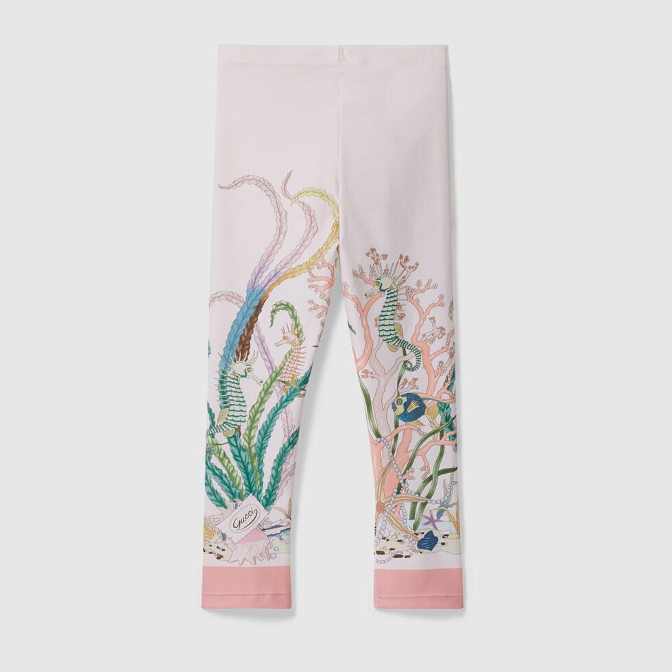 Children s marine print nylon leggings in ivory and pink GUCCI US