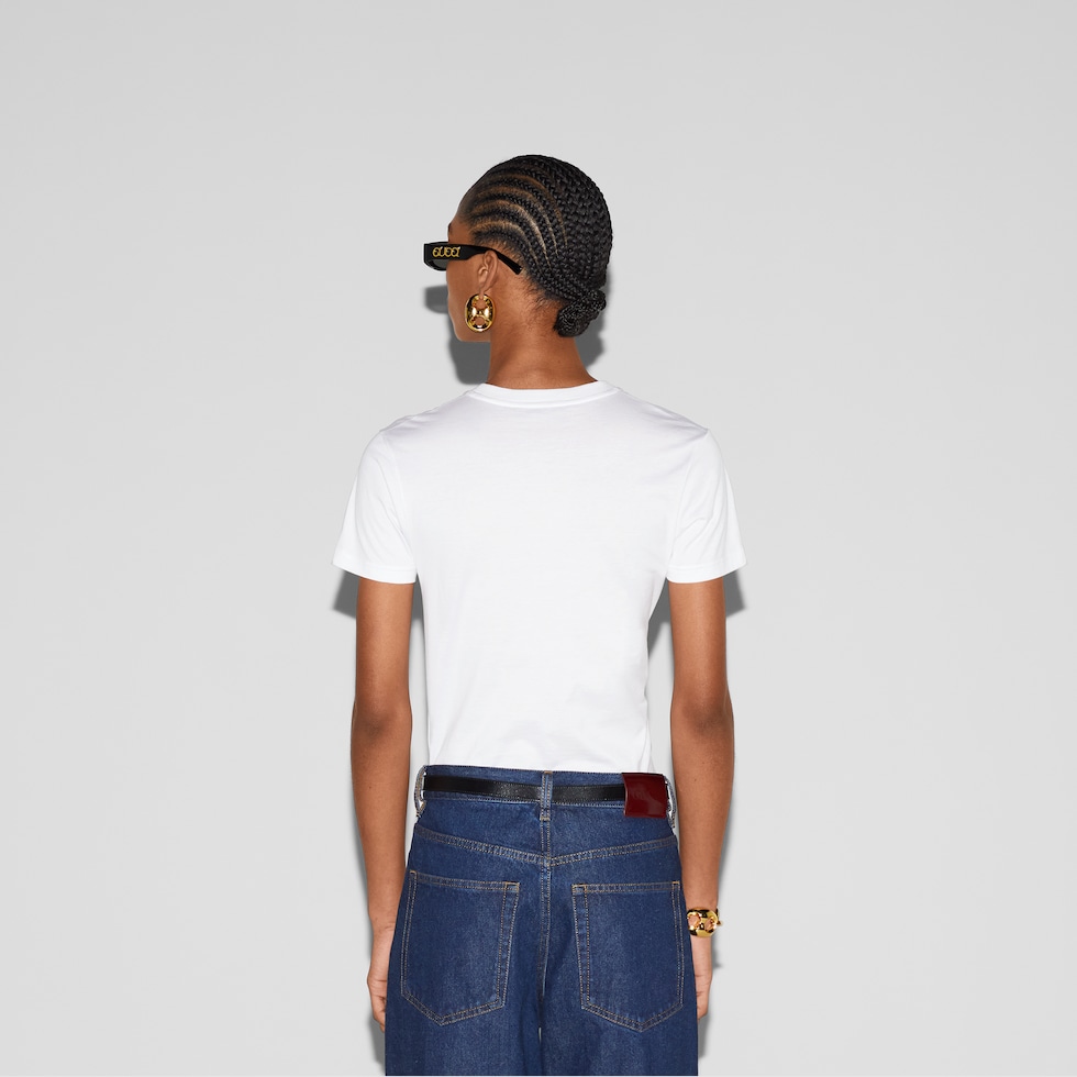 Light cotton jersey T-shirt in white | GUCCI® US