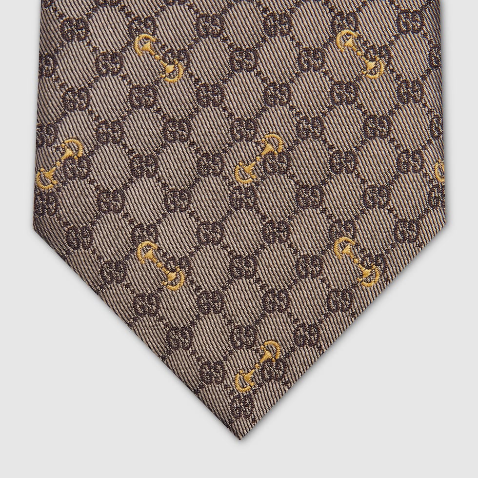 美品　GUCCI ネクタイ　ベージュ×ブラウンGG柄　クリーニング済み　現行タグ 美品✨GUCCI ネクタイ グッチ GG柄 ロゴ ゴールドブラウン