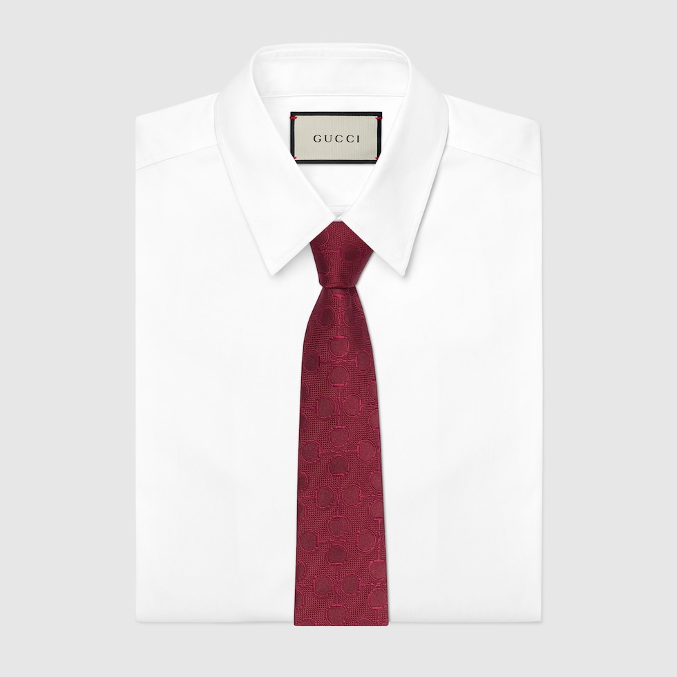 国内発送☆GUCCI】ホースビット ボルドー シルク ネクタイ