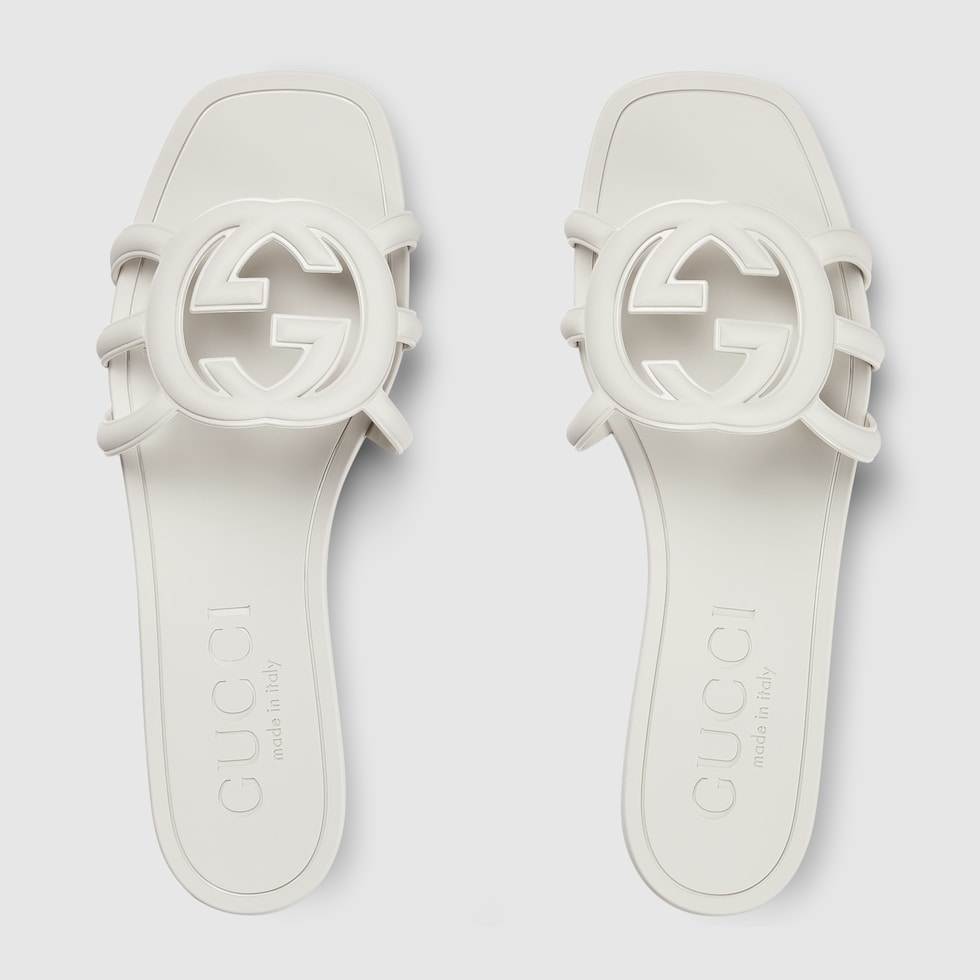 Women's Interlocking G slide sandal in white rubber | GUCCI® US