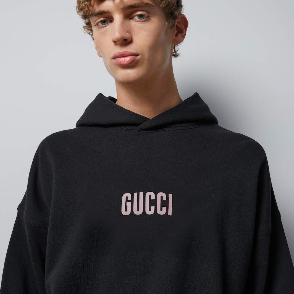 Cotton jersey printed sweatshirt in black | GUCCI® US