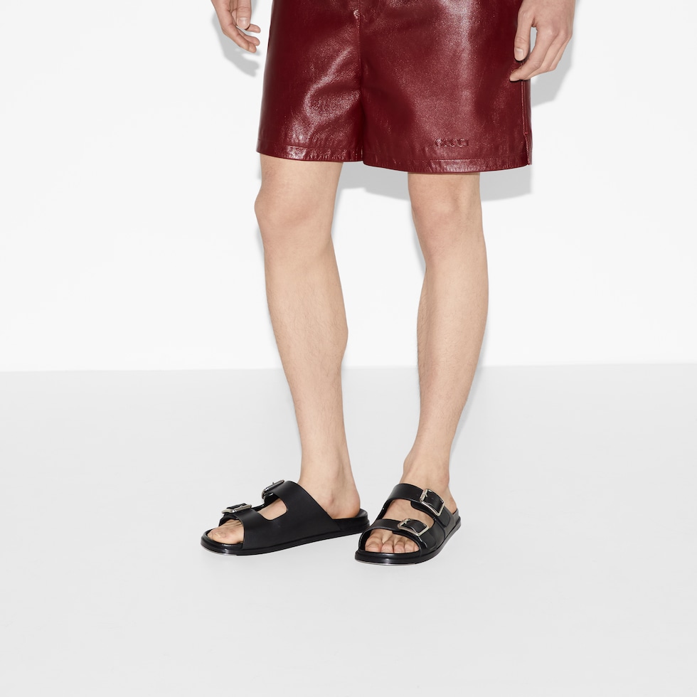 Men s sandal with buckles in black leather GUCCI Canada