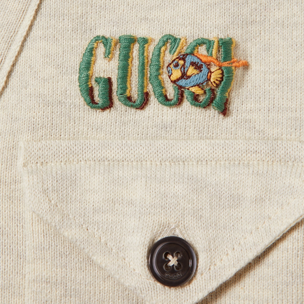 Children's knit cotton cardigan in ivory | GUCCI® US