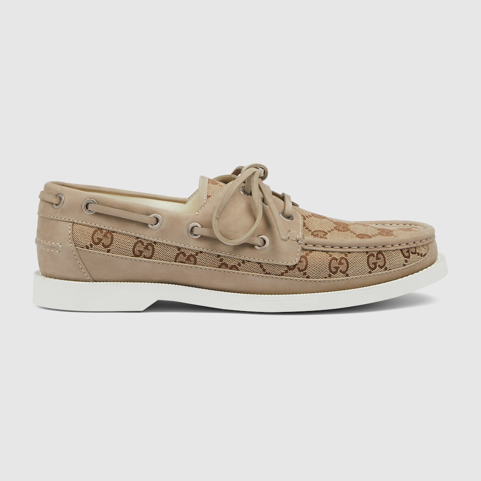 Men's Original GG lace-up loafer in beige and ebony canvas | GUCCI 