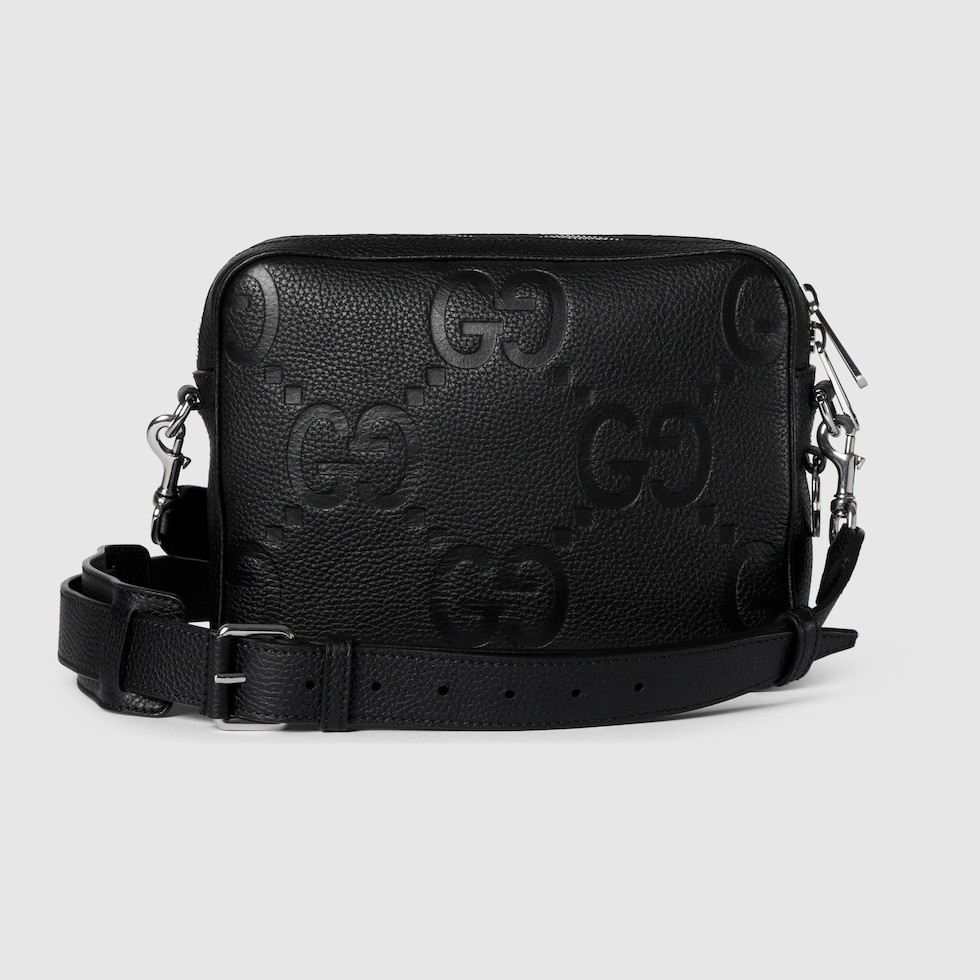 【GUCCI】BIG sale★GG CROSSBODY BAG NEW $2,200 GUCCI Black GG EMBOSSED LEATHER SQUARE Perforated