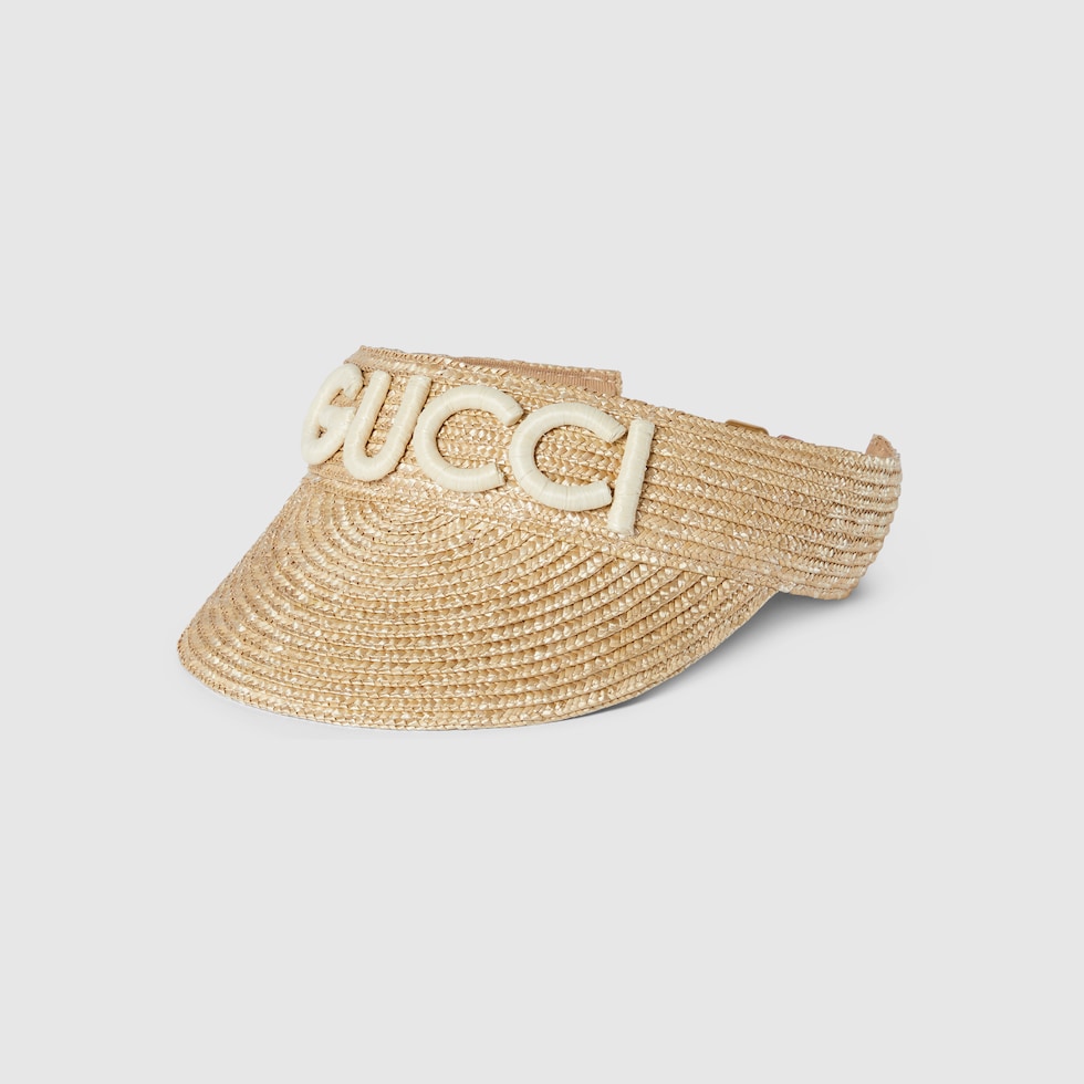 Woven straw visor in natural GUCCI US